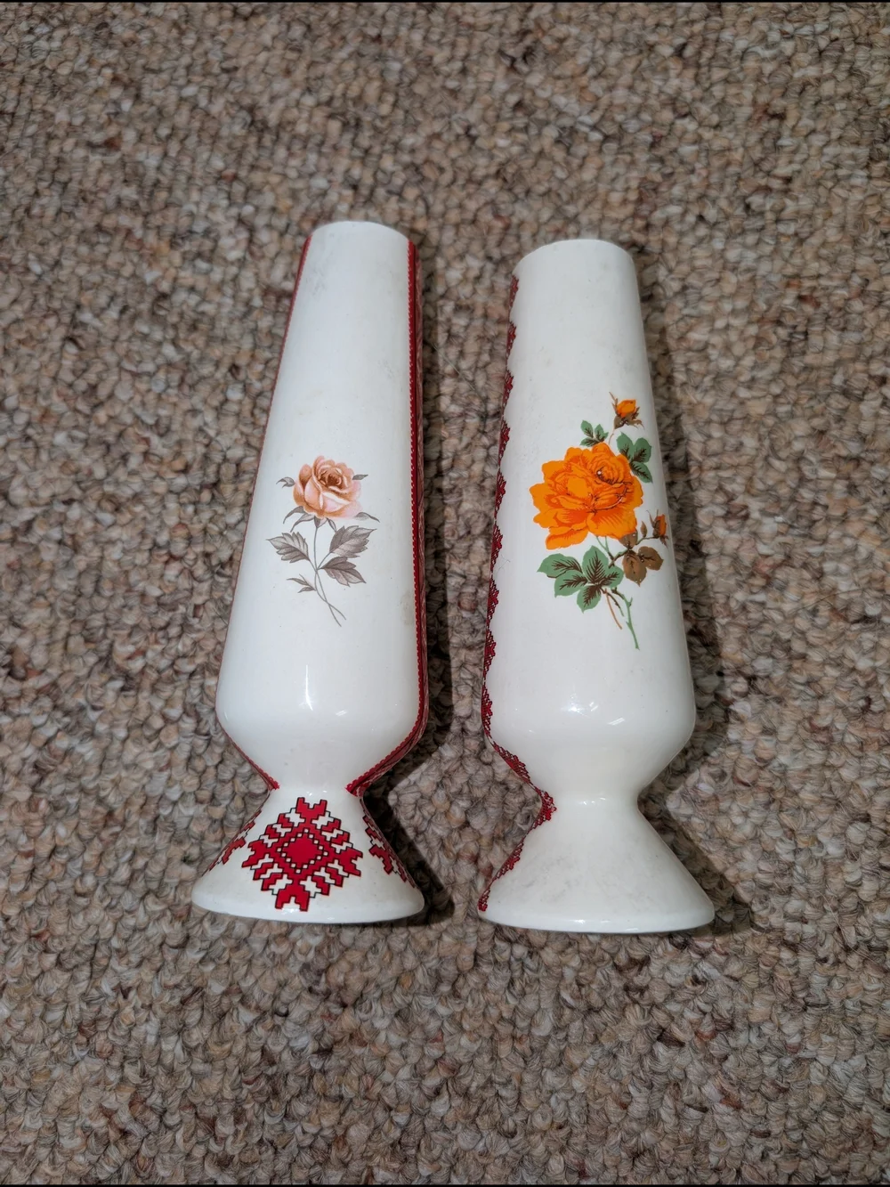 Vintage Ukrainian Folk Art Ceramic Bud Vases Set of 2